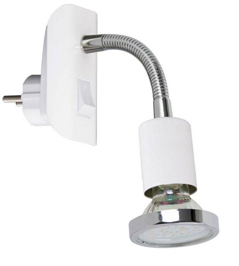 TRANGO LED Steckdosenleuchte, 11-056 Steckerleuchte in Weiß matt Steckerlicht *FLEXI* Nachtlicht inkl. je 1x GU10 3000K warmweiß LED Leuchtmittel Chrom Ring, ON/OFF Schalter Leselampe, Wandlampe, Küchenlampe von TRANGO