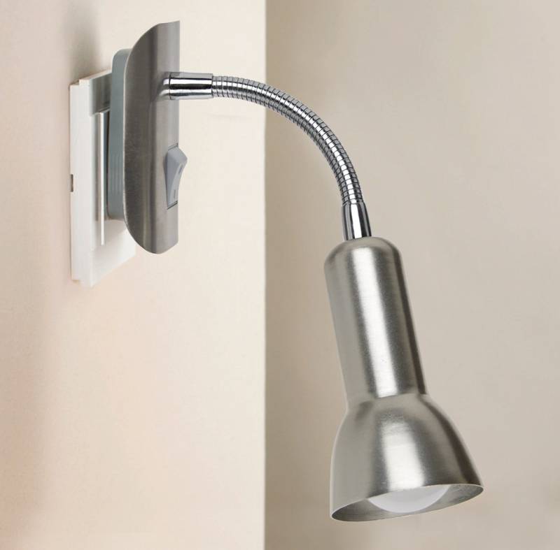 TRANGO LED Steckdosenleuchte, 11-057 LED Steckerleuchte *ANNA* Wandleuchte, Leselampe, Küchenlampe, Nachtlicht in Nickel matt inkl. 1x 5 Watt E14 LED Leuchtmittel 3000K warmweiß, Wandlampe, Küchenlampe, Steckerlampe von TRANGO