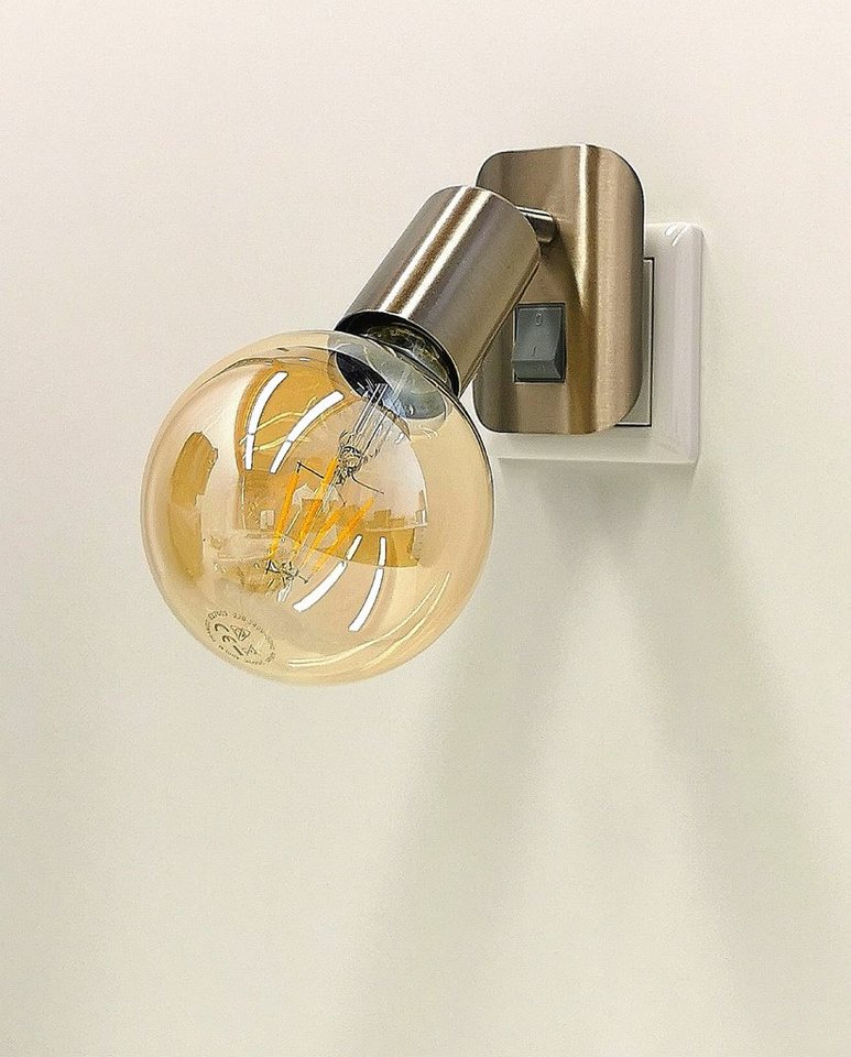 TRANGO LED Steckdosenleuchte, 11-060A LED-Steckerleuchte in Nickel matt inkl. 1x 4 Watt 2500K Gold warmweiß E27 LED Leuchtmittel *ANNA* Wandleuchte, Leselampe, Nachtlicht, Wandlampe, Küchenlampe, Steckerlampe von TRANGO