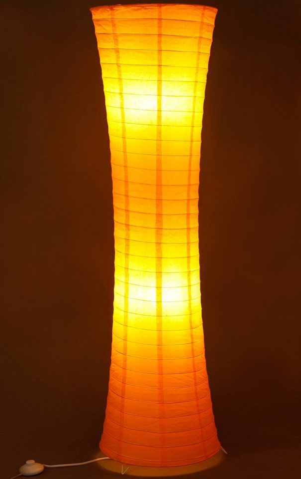 TRANGO LED Stehlampe, 1230L Design LED Reispapier Stehlampe *AMSTERDAM* Reispapierlampe *HANDMADE* Stehleuchte mit orangefarbenem Lampenschirm inkl. 2x E14 LED Leuchtmittel, Form: Rund, Höhe: 125cm, Wohnraumlampe, Standlampe von TRANGO