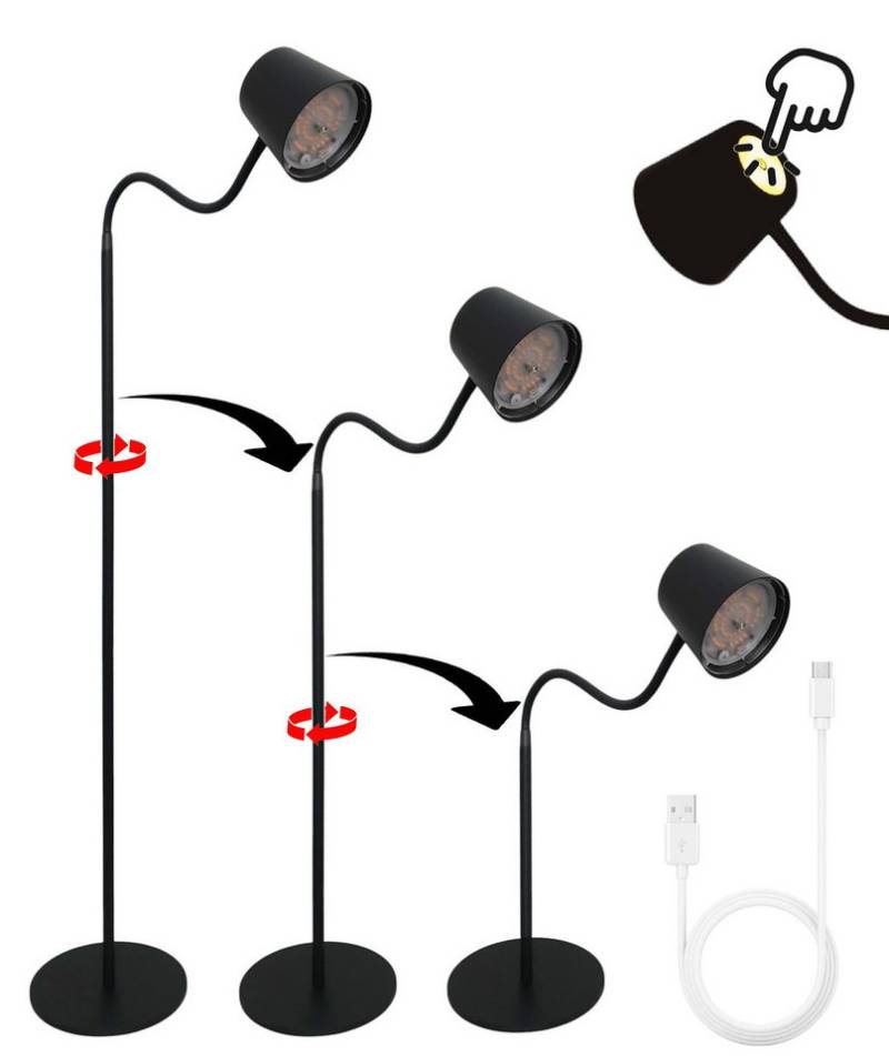 TRANGO LED Stehlampe, 1502A Schwarz-Anthrazit – Kabellos & wiederaufladbar – 6W 2700K warmweiß – Stufenlos dimmbar per Touch – IP44 – Akku Standlampe für Innen & Außen – Höhe 125 cm – USB-C Ladekabel 150cm von TRANGO