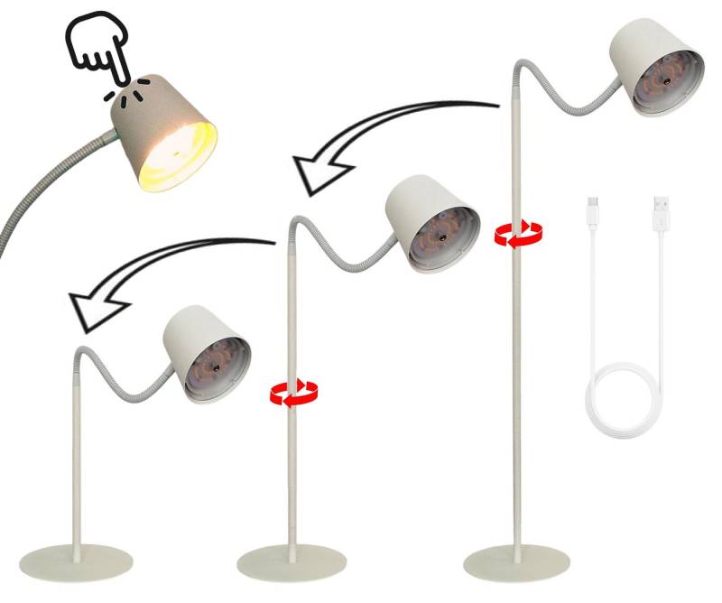 TRANGO LED Stehlampe, 1502W Weiß matt – Kabellos & wiederaufladbar – 6W 2700K warmweiß – Stufenlos dimmbar per Touch – IP44 – Akku Standlampe für Innen & Außen – Höhe 125 cm – USB-C Ladekabel 150cm von TRANGO