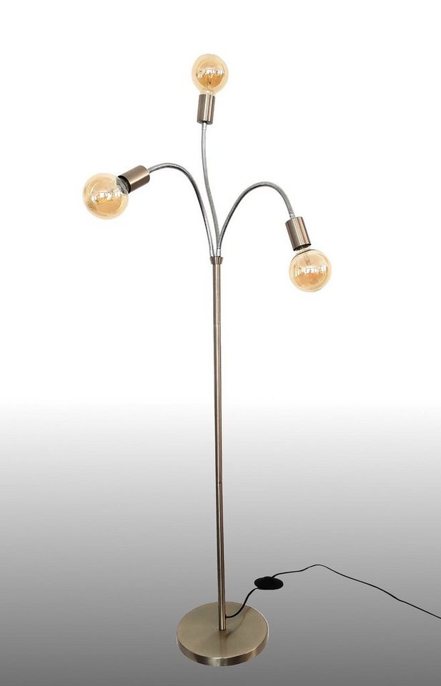 TRANGO LED Stehlampe, 3-flg 1531-SD Stehlampe *EARTH* in Edelstahl-Optik inkl. 3x 4W 3-Stufen dimmbar E27 LED Leuchtmittel 2500K Gold-warmweiß ca. H1550mm 3 Lampenarmen schwenkbar, Stehleuchte, Bürolampe, Standlampe von TRANGO