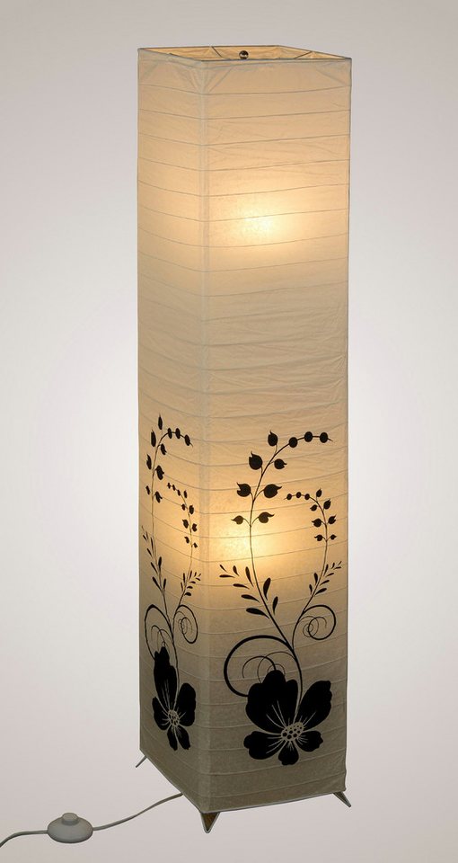 TRANGO LED Stehlampe 1210L, Design Standlampe 1210L GREECE Reispapierlampe HANDMADE in weiß mit floralem Motiv I inkl. 2x 5 Watt E14 LED Leuchtmittel Form: eckig - Höhe: ca. 125cm, Wohnzimmerlampe - Reispapier Lampenschirm – Stehleuchte von TRANGO