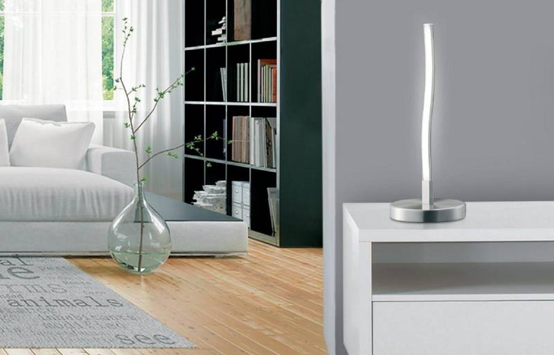 TRANGO LED Tischleuchte, 1er Pack 2017-91 Design LED Deko-Tischleuchte wellenförmige *WAVE* Lichtleiste geschwungen Form Tischlampe, Nachttischlampe, Lampe, inkl. 6 Watt - 400 Lumen LED Leuchtmittel 3000K warmweiß von TRANGO