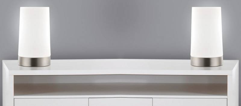 TRANGO LED Tischleuchte, 2er Pack 2017-94 LED Schreibtischlampe in Nickel matt mit satinierte Glasschirm *Coral* Tischleuchte, Nachttischlampe, Fensterbankleuchte, inkl. Je 1x 5 Watt LED Modul Leuchtmittel 3000K warmweiß von TRANGO