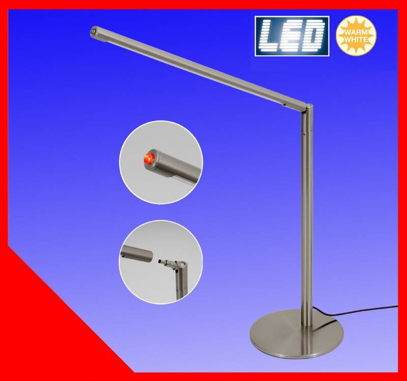 TRANGO LED Tischleuchte, 7489 LED Tischleuchte *STRAIGHT* Edelstahl-Optik Schreibtischlampe I Tischlampe I Leseleuchte I Lichtleise inkl. 1x 6.5 Watt LED Modul, 400 Lumen LED Leuchtmittel 3000K warmweiß von TRANGO