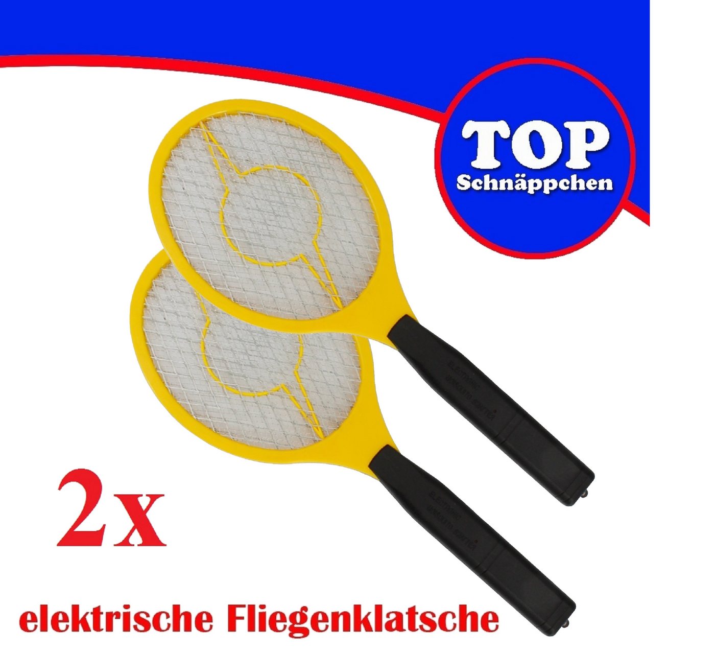 TRANGO Moskitonetz (2 St), 2er Set FL2004-2 elektrische Fliegenklatsche - Mückenfänger - Obstfliegenfänger - Fliegenfänger – Spinnenfänger – Mückenjäger – Insektenjäger - Fliegenschläger - Betrieb mit 2X AA 1.5 Volt Batterie von TRANGO