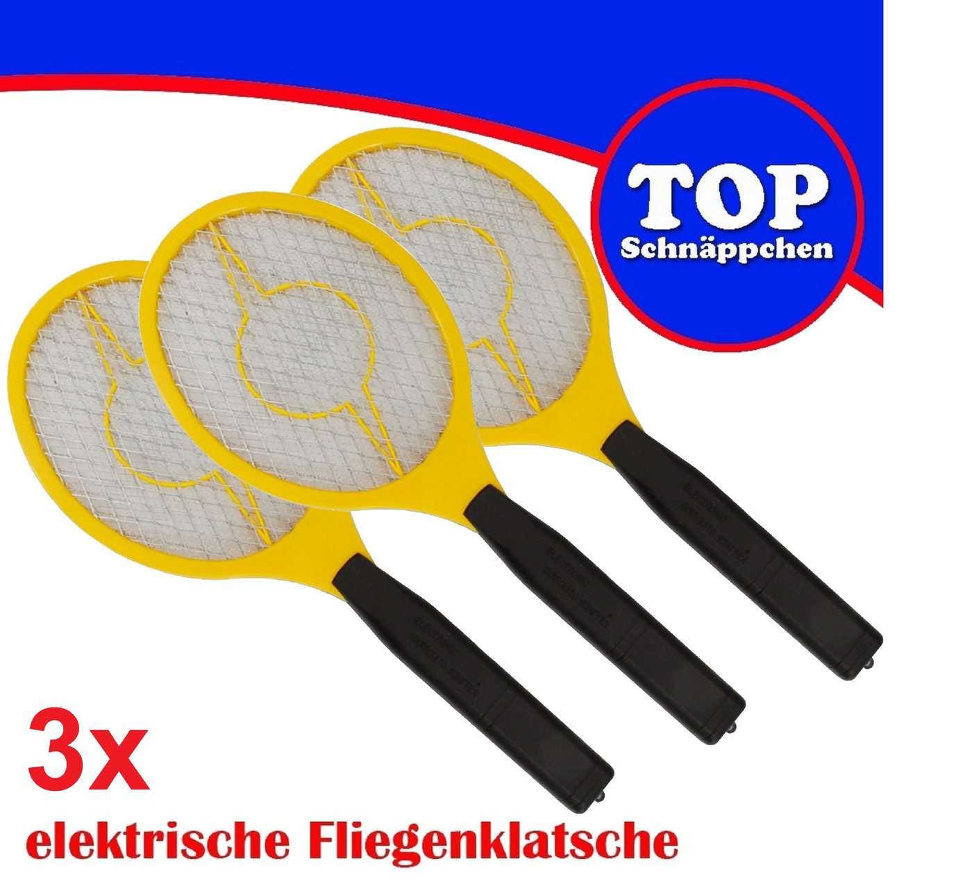 TRANGO Moskitonetz (3 St), 3er Set FL2004-3 elektrische Fliegenklatsche - Mückenfänger - Obstfliegenfänger - Fliegenfänger – Spinnenfänger – Mückenjäger – Fliegenschläger - Betrieb mit 2X AA 1.5 Volt Batterie von TRANGO