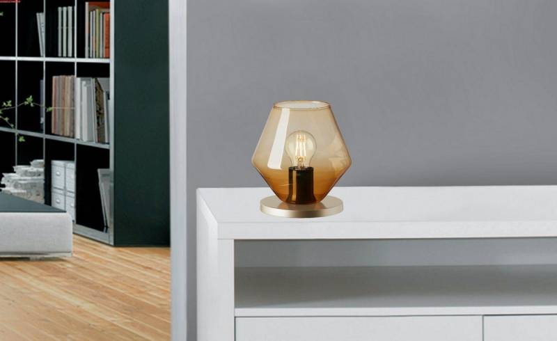 TRANGO Nachttischlampe, 7012AL Retro LED-Tischlampe *PUB* Glaskegel Tischleuchte in AMBER inkl. je 1x E27 LED-Leuchtmittel & Kabelschalter, Fensterbank Leuchte, Nachttischlampe, Schreibtischleuchte von TRANGO