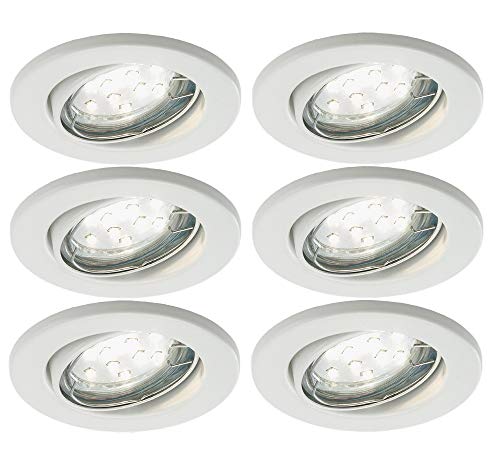 Trango 6er Set 6729-066MOSD LED Einbaustrahler in matt Weiß Rund inkl. 6x 5 Watt 3-Stufen dimmbar Ultra Flach LED Modul Leuchtmittel 3000K warmweiß, Einbauleuchte, Deckenstrahler, Deckenleuchte von Trango