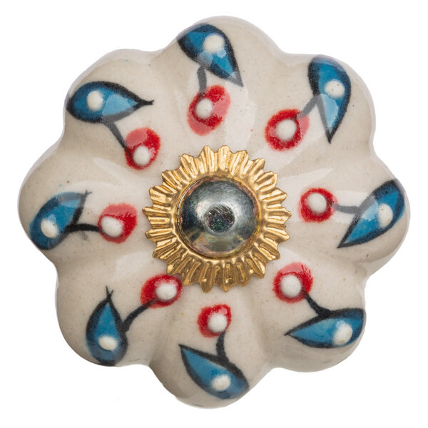 TRANQUILLO Blütenförmiger Knauf Haken mit buntem Muster aus Keramik für dein Möbelstück von TRANQUILLO