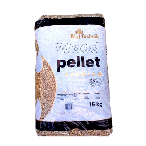 Holzpellets 15kg Heizpellets EN Plus A1 Pellets aus Nadelholz Sackware Zündholz Naturprodukt Anfeuerholz Holzspäne sauber ofenfertig Feuchtigkeitsgehalt 8-10% Brennholz Anmachholz von TRANSWOOD