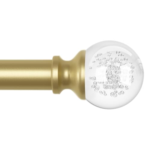 TRAROD Gardinenstange Gold (76-228 cm | 25mm Durchmesser), Vorhangstange Ausziehbar aus Metall mit Montagehalterungen und Kristallkugel-Endkappen für Schlafzimmer, Wohnzimmer, Küche von TRAROD