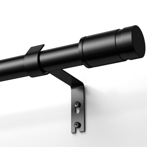 TRAROD Gardinenstange Schwarz 76-228cm, 16 mm Durchmesser Vorhangstange Ausziehbar, Vorhangstange mit Halterung und zylindrischen Enden für Schlafzimmer, Wohnzimmer und Küche - Schwarz Matt von TRAROD