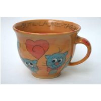 Lieblingstasse /Große Tasse Aus Keramik/Milchkaffeetasse Oder Teetasse Mit Katzendekor Handgemacht Spülmaschinenfest 1310 von TRAUMKERAMIK