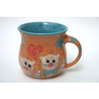 Lieblingstasse Mit Katzendekor - Tasse Aus Keramik/Handgemacht Kindertasse Oder Kaffeetasse Spülmaschinenfest 1308 von TRAUMKERAMIK