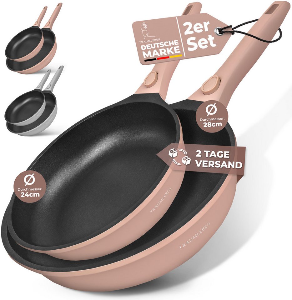 TRAUMLEBEN Pfannen-Set Pfanne 24/28 cm Bratpfanne Antihaftbeschichtung abnehmbare Griffe, Aluminium, Beschichtete Pfannen, Pfannenset TRAUMLEBEN Pfannen-Set Pfanne 24/28 cm Bratpfanne Antihaftbeschichtung abnehmbare Griffe, Aluminium, Beschichtete Pfannen, Pfannenset von TRAUMLEBEN