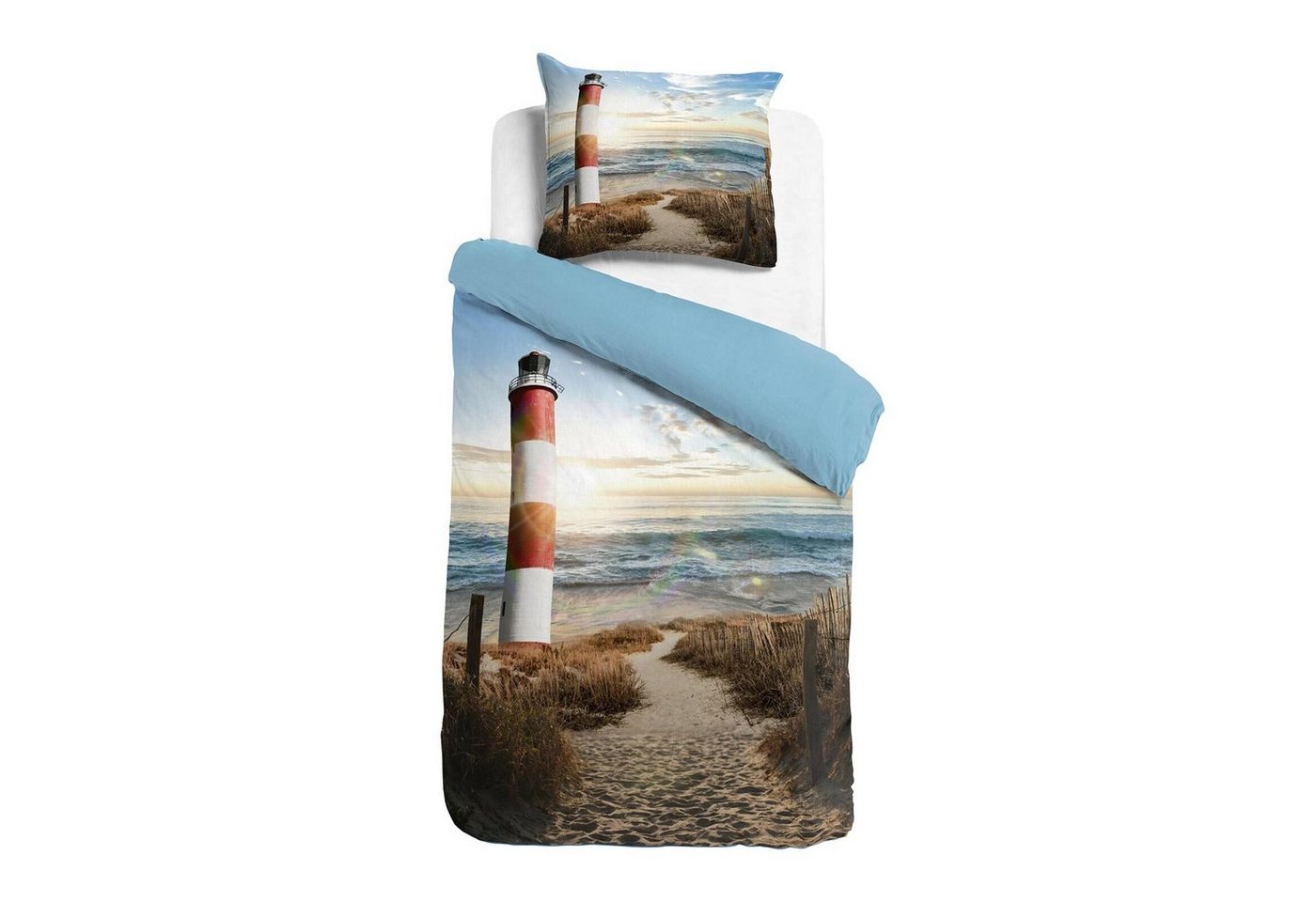 Bettwäsche Strand Leuchtturm, TRAUMSCHLAF, Mako Satin, 2 teilig, wunderbar maritim von TRAUMSCHLAF