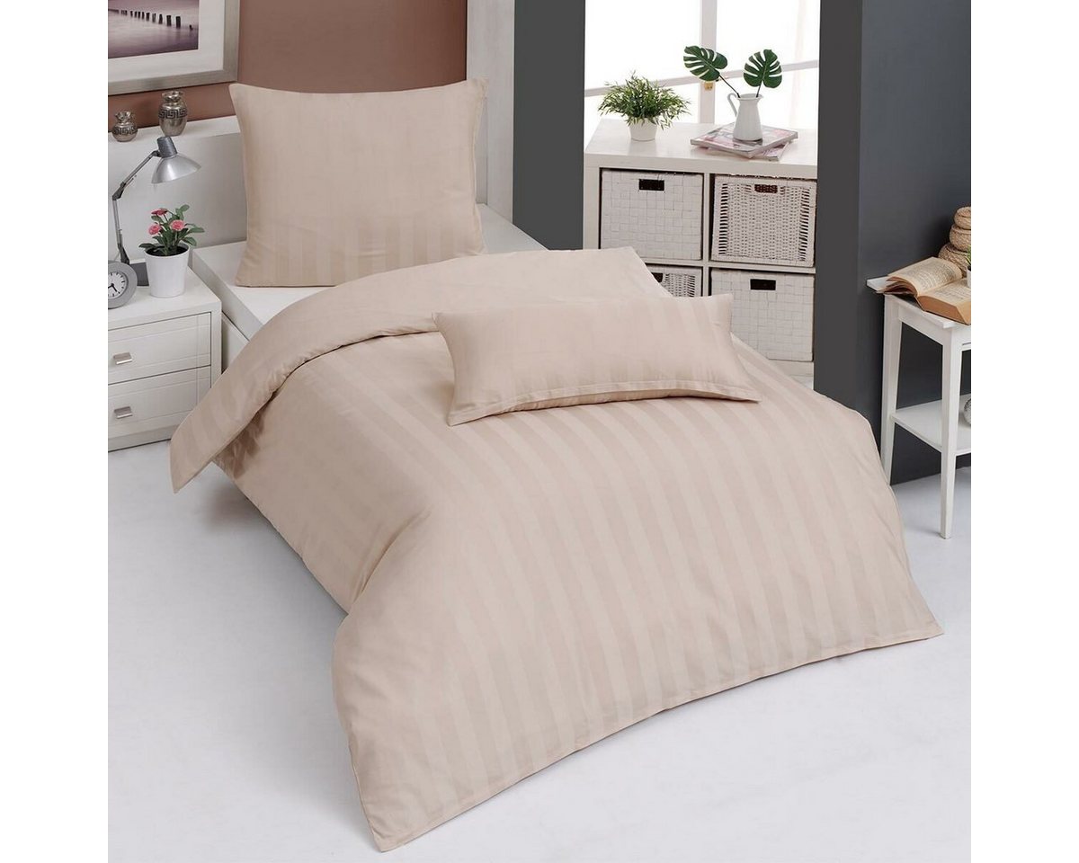 TRAUMSCHLAF Bettwäsche Uni Streifen, Mako Satin, 2 teilig, edle Streifenbettwäsche mit leichtem Seidenglanz von TRAUMSCHLAF