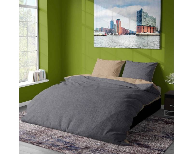 TRAUMSCHLAF Bettwäsche Melangebiber, Biber, 2 teilig, moderner Wende-Look für die kalte Jahreszeit von TRAUMSCHLAF