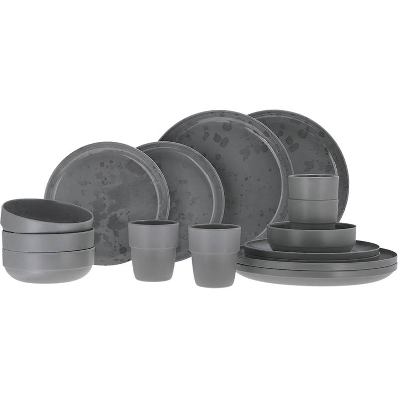 TRAVELLIFE Melamin Geschirr Set Palma Camping Reise Keramik Optik 16 teilig-Dark Grey von TRAVELLIFE