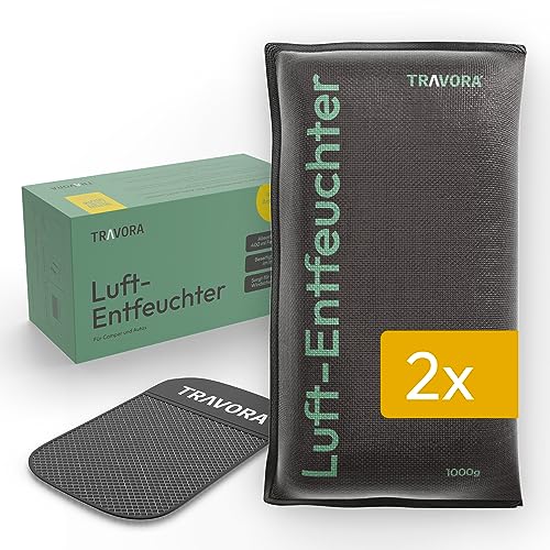 TRAVORA Luftentfeuchter Kissen 2x 1 kg mit Anti-Rutsch Pad - Entfeuchter - wiederverwendbar - Auto Innenraum - extra groß, Schwarz von TRAVORA