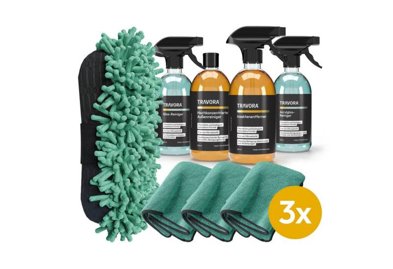 TRAVORA Reinigungs-Set Bio-Autoshampoo, Caravan Reiniger, Insektenentferner, Caravan & Auto von TRAVORA
