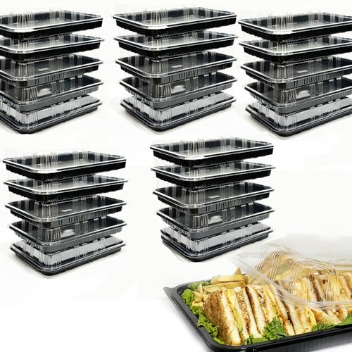 TRAYA Serviertablett mit Deckel, wiederverwendbar, Catering-Tabletts mit Deckel, 33 cm lang, für Mahlzeiten, Kuchen, Leckereien und Sandwiches (33 x 6,9 x 23,9 cm), 25 Stück von TRAYA