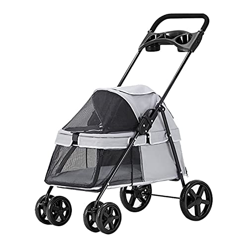 Hundewagen Hundebuggy für Kleine Hunde, Exquisite Pet Travel Kinderwagen Hund Katze Hundewagen Haustier Buggy Zum Transport Leichte Pet Kinderwagen 4 Rad Fahrträger (Color : Grey A) von TRB