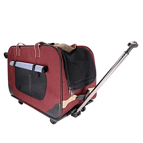 Transportbox Katze Hundetrolley bis 15 Kg Transporttasche für Tiere 2 in 1 Rucksack und Trolley, Katzentransportbox Hundewagen mit Abnehmbaren Räder Fhundebox Kleine Hunde (Color : Red) von TRB