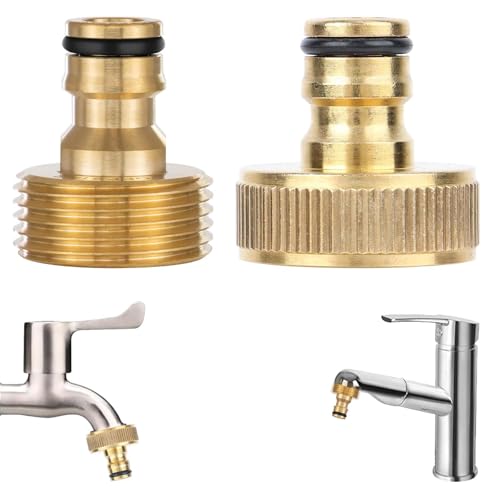 TREABEAR 2PCS 1 Zoll Schlauchverbinder Messing, Außengewinde Gartenschlauch Verbinder, Schlauchanschluss 1 Zoll Innengewinde, Gartenschlauch Wasserhahn Adapter mit Gummiring, Gartenschlauch Anschluss von TREABEAR