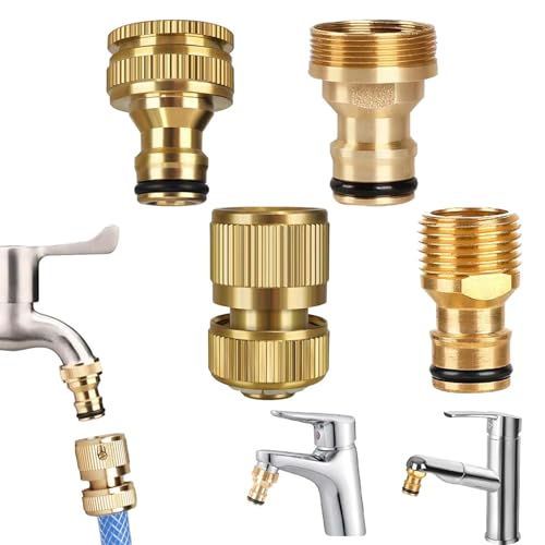 TREABEAR 4PCS Wasserhahn Schlauch Adapter Set, Schlauchanschluss 1/2 Zoll, 1/2 Und 3/4 2 In 1Wasserhahn Adapter, Wasserschlauch Anschluss Wasserhahn Außengewinde 1/2 Zoll für Gartenschlauch Anschluss von TREABEAR