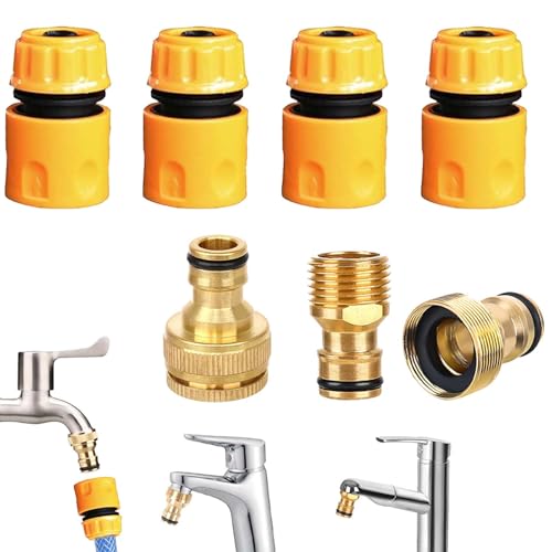 TREABEAR 7PCS gartenschlauch anschluss Set, Wasserhahn Adapter 1/2 und 3/4 2 in 1, Adapter Wasserhahn gartenschlauch 22 mm und 24 mm, Messing schlauchadapter Wasserhahn 1/2 Zoll, schlauchkupplung 1/2 von TREABEAR