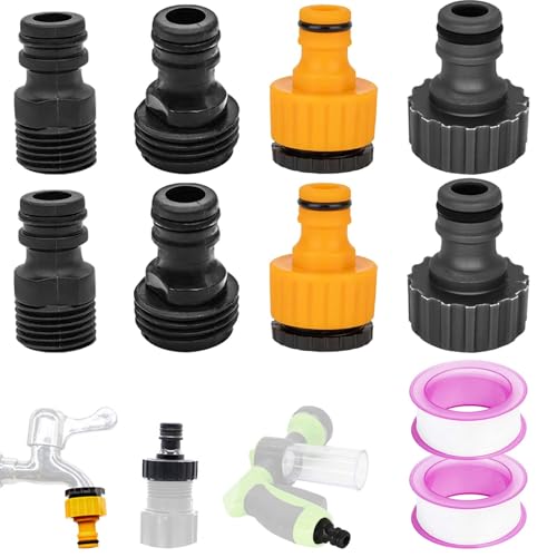 TREABEAR 8PCS Kunststoff wasserhahnadapter für gartenschlauch, 1/2 Zoll 3/4 Zoll Kunststoff Schlauchanschluss 2-in-1, Schlauchverbinder G1/2 und 3/4 Zoll Außengewinde, Wasserhahn Adapter 1 Zoll von TREABEAR