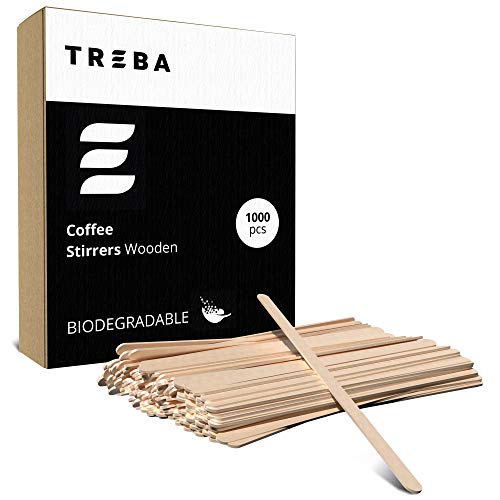 1000 Hölzerne Kaffee-Umrührstäbchen zum Mischen von Zucker – 140 mm Bio Abbaubare Einweg-Rührstäbchen aus Holz – Holzspäne zum Anzünden von Feuer von TREBA