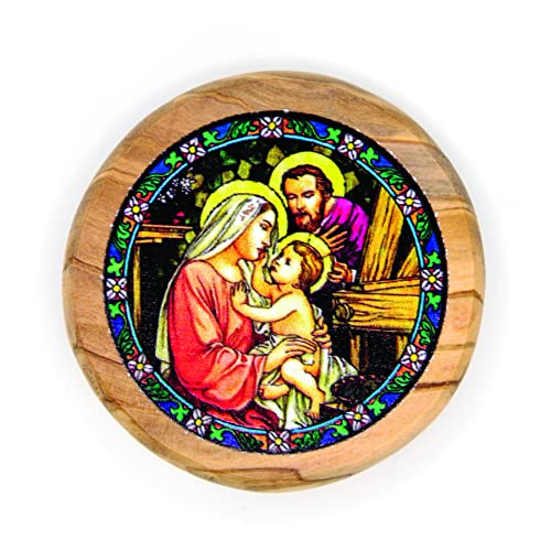 Kühlschrankmagnet, Motiv: Heilige Familie, katholische Ikone, Olivenholz, religiöse, inspirierende Glaubensmagnete aus Israel, Zuhause, Küche und Büro, Souvenirs und Geschenke des Heiligen Landes von TREE OF LIFE REV. 22:14