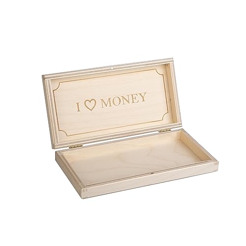 TREELIKESU Holzbox Dollar 21x10x4cm mit Magnet | I Love Money | Heart | Geschenkbox, Aufbewahrungsbox mit Deckel, Schmuckkästchen, Holzschachtel von TREELIKESU