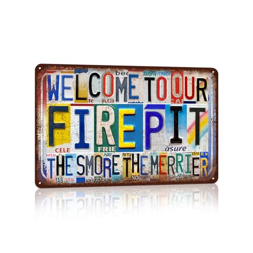 TREEPERI Vintage Welcome To Our Fire Pit Wanddekor Metallschild Blechschilder – The Smore The Merrier von TREEPERI