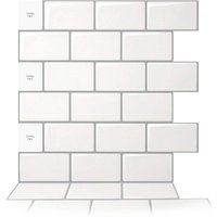 10 Stück selbstklebende Küchenrückwand, selbstklebende Wandfliesen für Küche und Bad, Küchenaufkleber, Weiß mit grauer Fuge, 30,5 x 30,5 cm von TREETALK