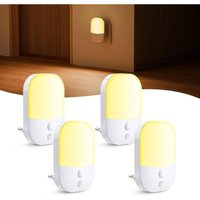 [4er-Pack] Nachtlicht mit Dämmerungssensor, 5 Helligkeitsstufen, Ein-/Aus-/Auto-Modi, 3000 K Warmweiß, 0,3 W, LED-Nachtlicht für Flure, Treppen, von TREETALK