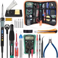 90 W 220 V elektrisches Lötkolben-Set, Lötpistole, LCD-Digital-Lötkolben mit einstellbarer Temperatur und Werkzeugsatz, Multimeter, Entlötpumpe, von TREETALK