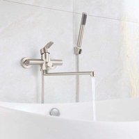 Badewannenarmatur mit Handbrause, runder Einhebel-Handbrause-Mischbatterie, wandmontierter Duschhahn aus gebürstetem Edelstahl für Badezimmer Badewannenarmatur mit Handbrause, runder Einhebel-Handbrause-Mischbatterie, wandmontierter Duschhahn aus gebürstetem Edelstahl für Badezimmer von TREETALK