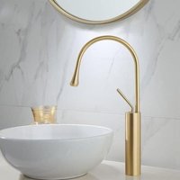 Badezimmerarmatur, Waschbeckenarmatur aus gebürstetem Gold, hochwertiger Wasserhahn, Badezimmerwaschbeckenarmatur, kaltes und warmes Wasser verfügbar Badezimmerarmatur, Waschbeckenarmatur aus gebürstetem Gold, hochwertiger Wasserhahn, Badezimmerwaschbeckenarmatur, kaltes und warmes Wasser verfügbar von TREETALK
