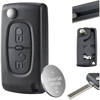 Ersatz-Schlüsselgehäuse mit 2 Tasten, Klappschlüsselgehäuse für Citroen Xsara Peugeot 107 207 307 2BT (0536), VA2-Schlüsselblatt mit Batterie von TREETALK