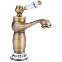 Keramik-Antik-Messing-Wasserhahn, Badezimmer-Waschbecken-Wasserhahn, blau-weißer Porzellan-Retro-Wasserhahn mit langem Hals, Mischbatterie, Keramik-Antik-Messing-Wasserhahn, Badezimmer-Waschbecken-Wasserhahn, blau-weißer Porzellan-Retro-Wasserhahn mit langem Hals, Mischbatterie, von TREETALK