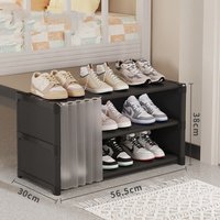Schuhschrank, einfacher dreistöckiger Schuhschrank mit Türvorhang - Schwarz von TREETALK