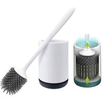 Toilettenbürste, antibakterielle Silikon-Toilettenbürste, Toilettenbürsten-Set, Toilettenbürste mit langem Griff und hygienischem Halter (Bodenbelag) von TREETALK