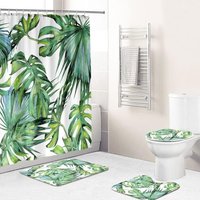 Tropische grüne Pflanzen, Duschvorhang, Badematte, Blumenblattlandschaft, rutschfester Toilettendeckel, Badezimmer-Dekor-Set – 180 x 200 cm Tropische grüne Pflanzen, Duschvorhang, Badematte, Blumenblattlandschaft, rutschfester Toilettendeckel, Badezimmer-Dekor-Set – 180 x 200 cm von TREETALK