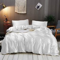 Ultraweiches und luxuriöses Seidensatin-Bettwäscheset (Bettdecke + Bettlaken + 2 Kissenbezüge), bequemes und langlebiges Bettwäscheset, Weiß, von TREETALK